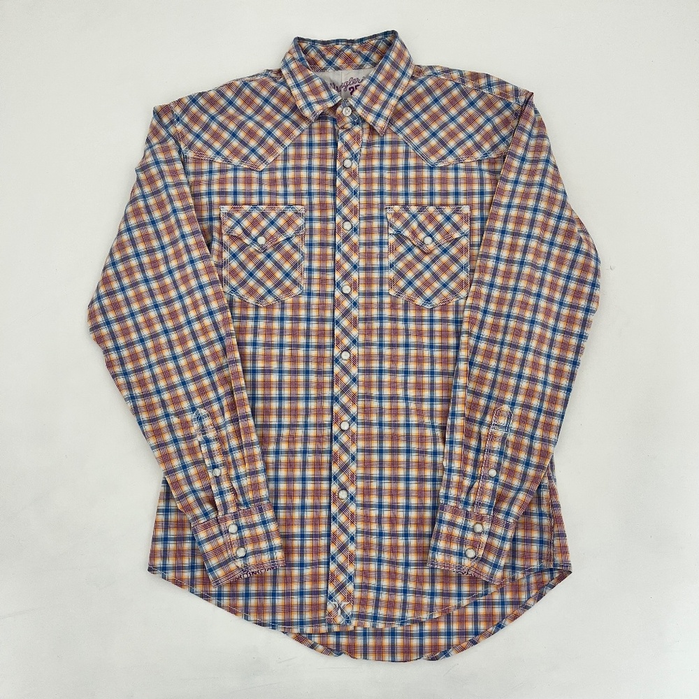 Wrangler Mens M Button Up Shirt Multicolor Plaid Pearl Snap Long Sleeve Western